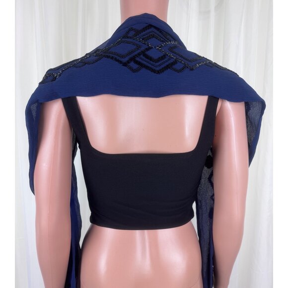 Women's Talbots Beaded Silk Scarf Midnight Blue Navy Blue - Picture 7 of 12